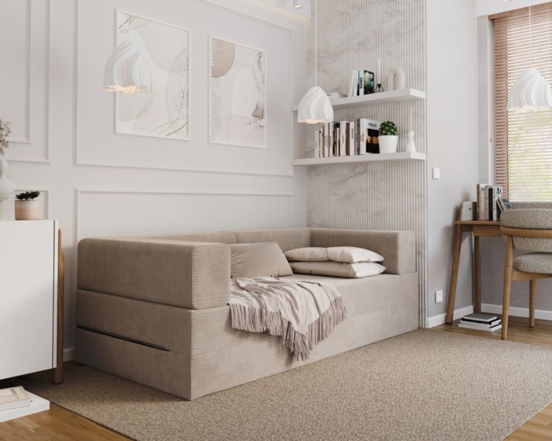 Sofa ŚPIJZDROWO sofka rozkładana FLIP beżowy sztruks 200x200x20 cm 1 szt.