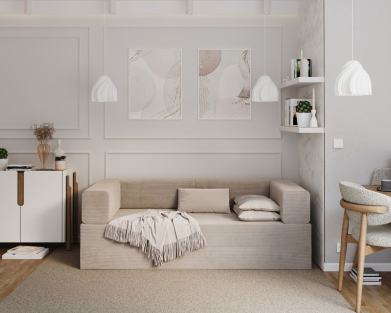 Sofa ŚPIJZDROWO sofka rozkładana FLIP beżowy sztruks 200x200x20 cm 1 szt.
