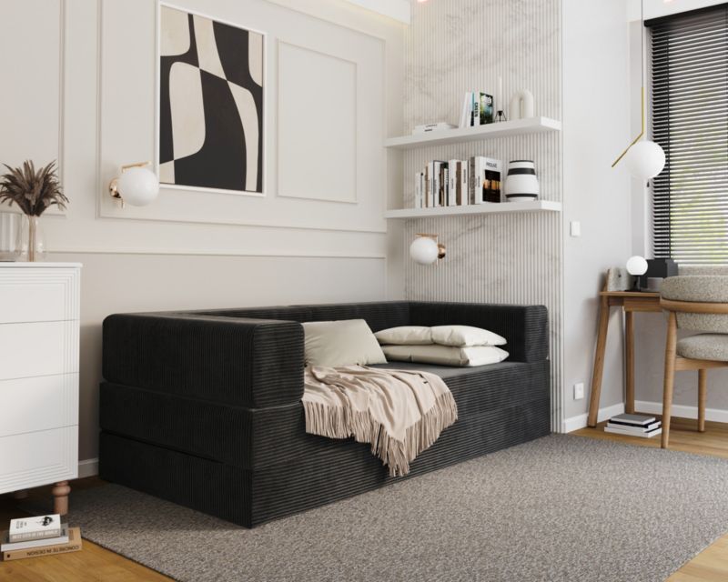 Sofa ŚPIJZDROWO sofka rozkładana FLIP czarna sztruks 200x200x20 cm 1 szt.