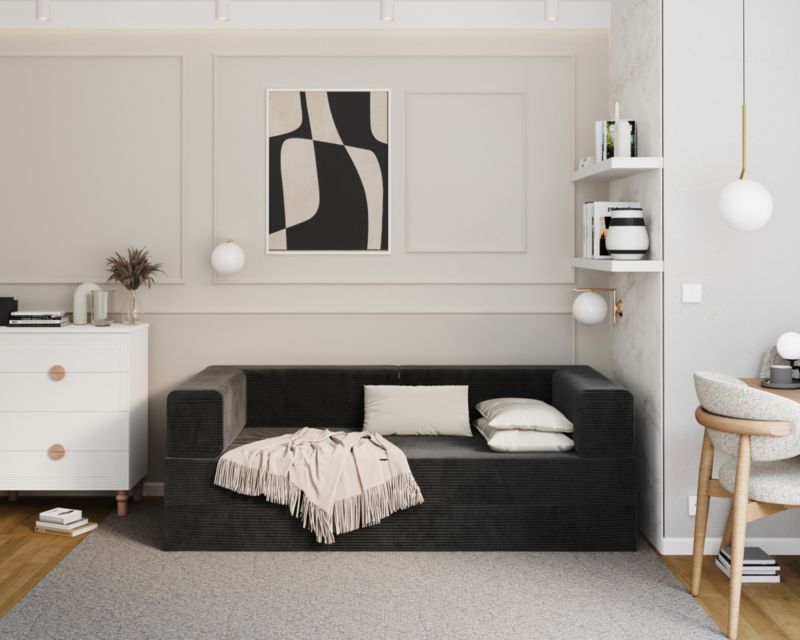 Sofa ŚPIJZDROWO sofka rozkładana FLIP czarna sztruks 200x200x20 cm 1 szt.