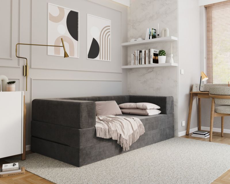 Sofa ŚPIJZDROWO sofka rozkładana FLIP grafitowa sztruks 200x200x20 cm 1 szt.