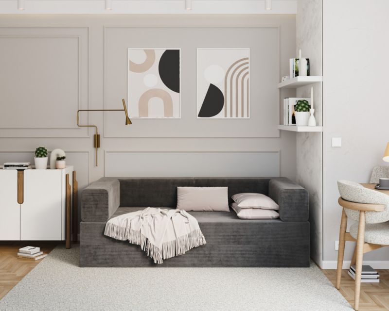 Sofa ŚPIJZDROWO sofka rozkładana FLIP grafitowa sztruks 200x200x20 cm 1 szt.