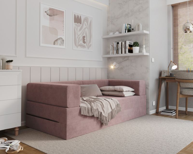 Sofa ŚPIJZDROWO sofka rozkładana FLIP rózowa sztruks 200x200x20 cm 1 szt.