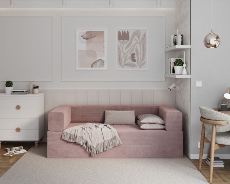 Sofa ŚPIJZDROWO sofka rozkładana FLIP rózowa sztruks 200x200x20 cm 1 szt.