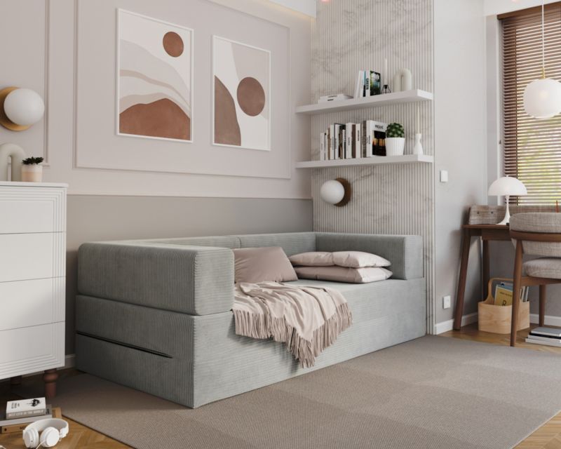 Sofa ŚPIJZDROWO sofka rozkładana FLIP szara sztruks 200x200x20 cm 1 szt.