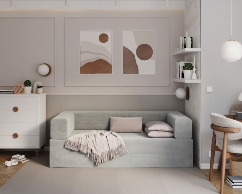 Sofa ŚPIJZDROWO sofka rozkładana FLIP szara sztruks 200x200x20 cm 1 szt.