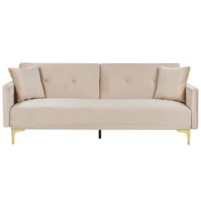 Sofa rozkładana Lucan Beżowy Welur 1 szt.
