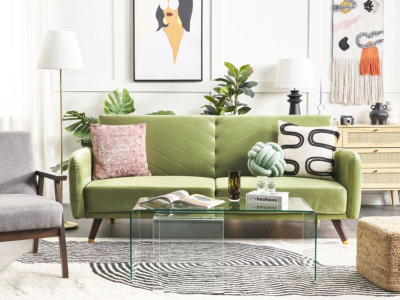 Sofa rozkładana Senja Oliwkowy Welur 1 szt.