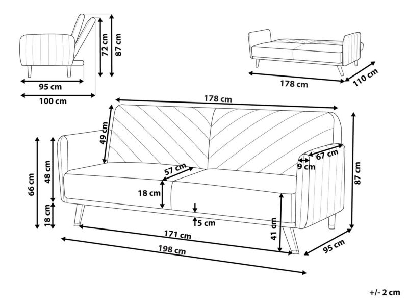 Sofa rozkładana Senja Oliwkowy Welur 1 szt.