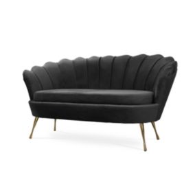 Sofa tapicerowana Bettso Muszelka na złotej nodze wygodna w stylu glamour czarny 1szt.