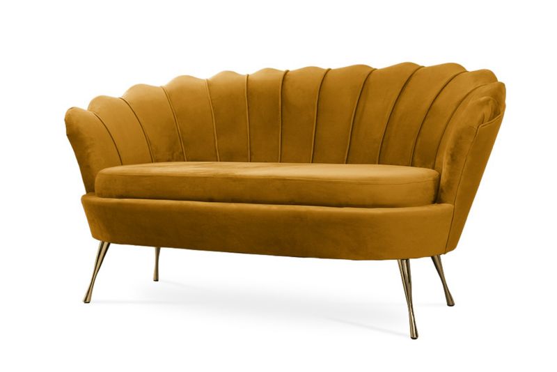 Sofa tapicerowana Bettso Muszelka na złotej nodze wygodna w stylu glamour miodowy 1szt.