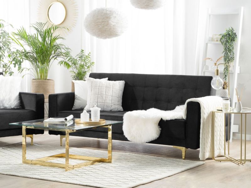 Sofa trzyosobowa Aberdeen Czarny Welur 1 szt.