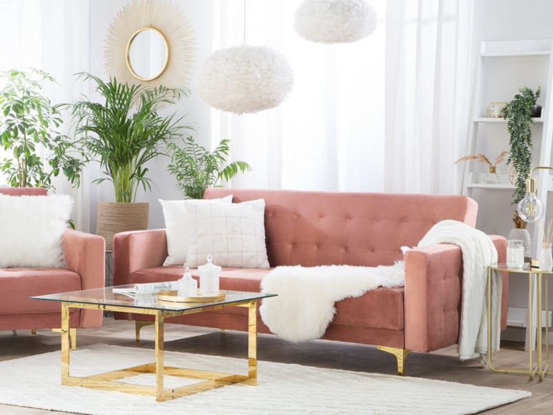 Sofa trzyosobowa Aberdeen Różowy Welur 1 szt.