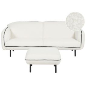 Sofa trzyosobowa boucle z otomaną biała Tonsberg 1 kpl