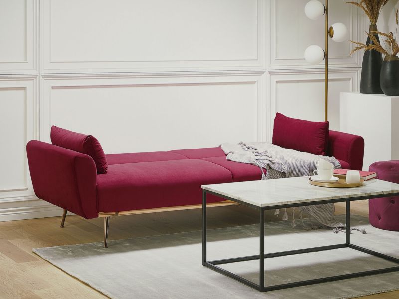 Sofa trzyosobowa Eina Burgundowy Welur 1 szt.