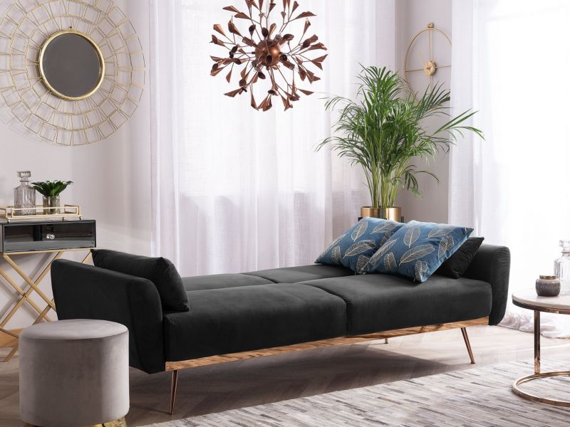 Sofa trzyosobowa Eina Czarny Welur 1 szt.