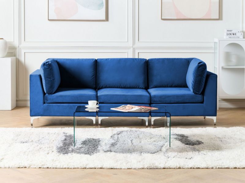 Sofa trzyosobowa Evja Granatowy Welur Symetryczny 1 szt.