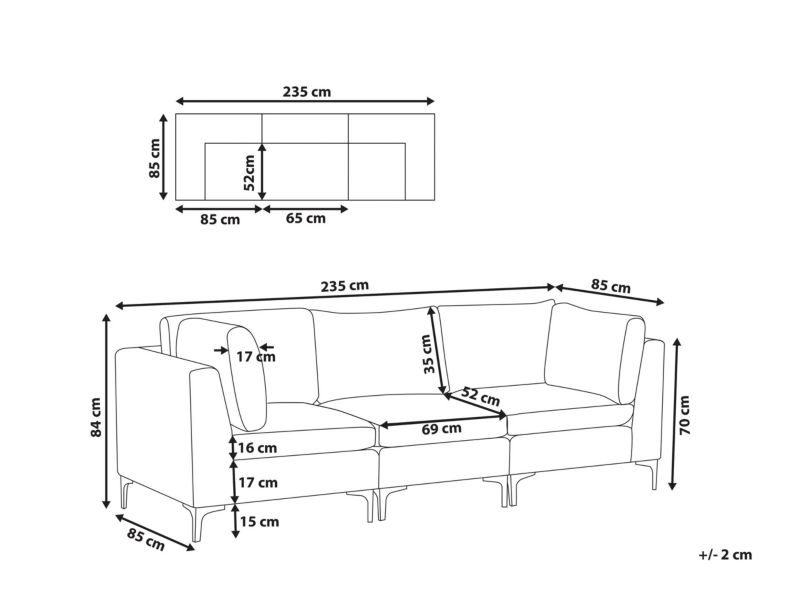 Sofa trzyosobowa Evja Granatowy Welur Symetryczny 1 szt.