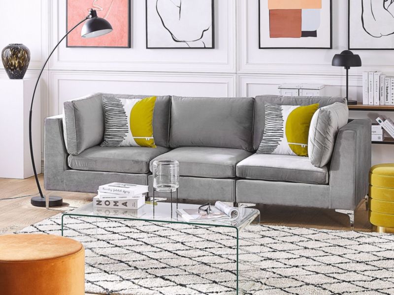 Sofa trzyosobowa Evja Szary Welur Symetryczny 1 szt.