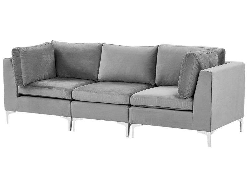 Sofa trzyosobowa Evja Szary Welur Symetryczny 1 szt.