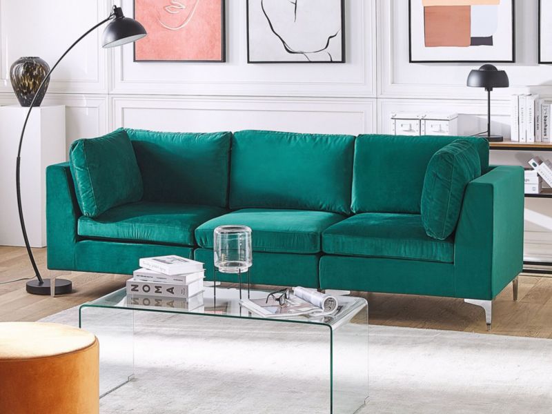 Sofa trzyosobowa Evja Zielony Welur Symetryczny 1 szt.