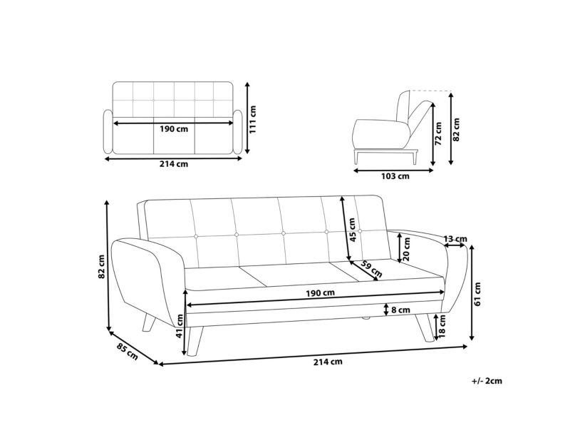 Sofa trzyosobowa Florli Czarny 1 szt.