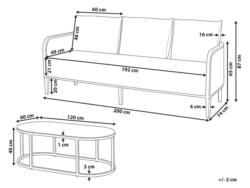 Sofa trzyosobowa Montefalco Metal Biały 1 kpl