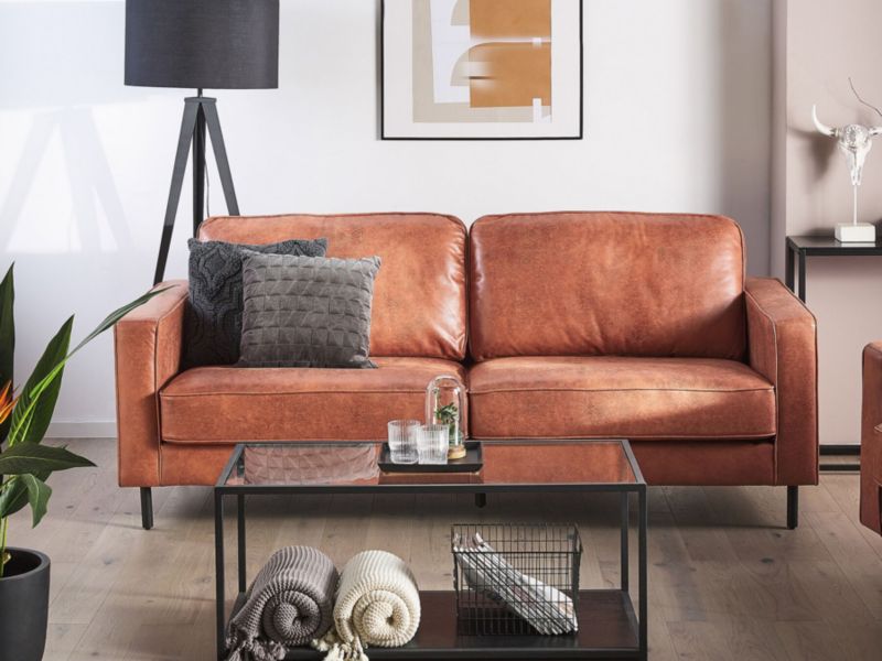 Sofa trzyosobowa Savalen Złoty brąz Ekoskóra 1 szt.