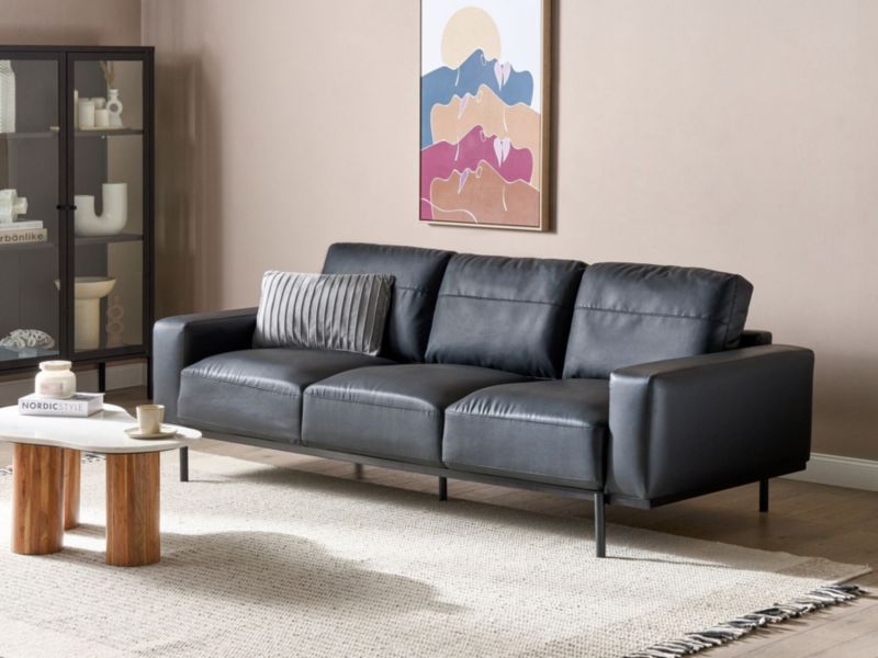 Sofa trzyosobowa Sovik Czarny Ekoskóra 1 szt.