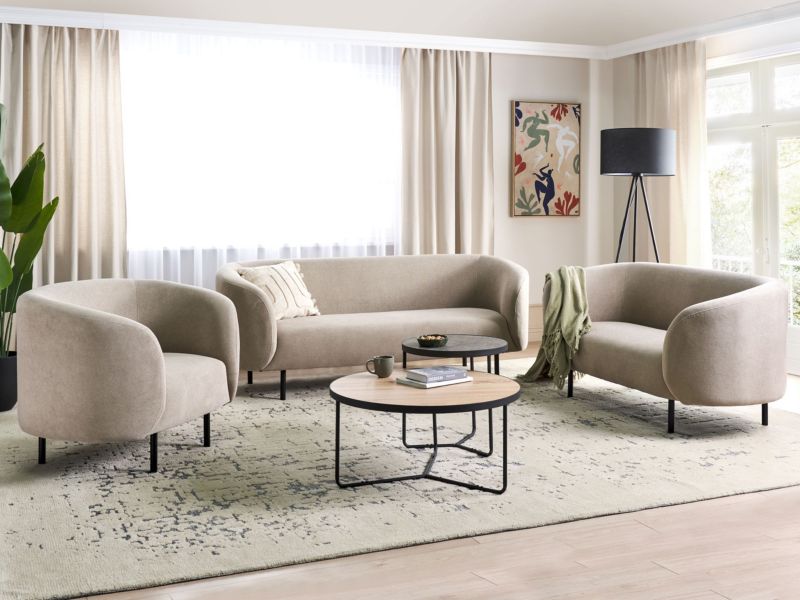 Sofa trzyosobowa tapicerowana beżowoszara Loen 1 szt.