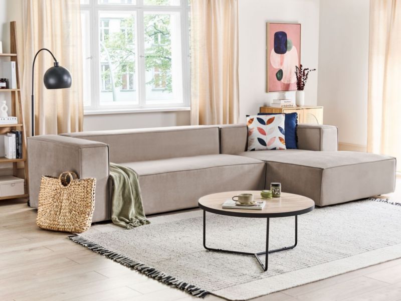 Sofa trzyosobowa Vernon Beżowoszary Welur Lewostronny 1 szt.