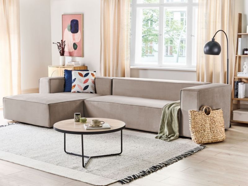 Sofa trzyosobowa Vernon Beżowoszary Welur Prawostronny 1 szt.