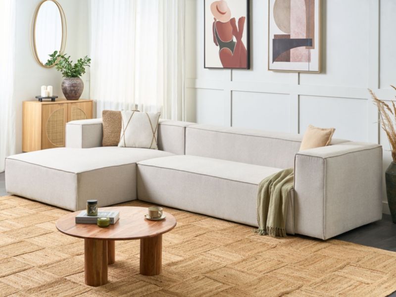 Sofa trzyosobowa Vernon Jasnobeżowy Tkanina Prawostronny 1 szt.