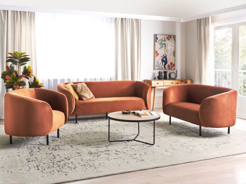 Sofa trzyosobowa welurowa pomarańczowa Loen 1 szt.