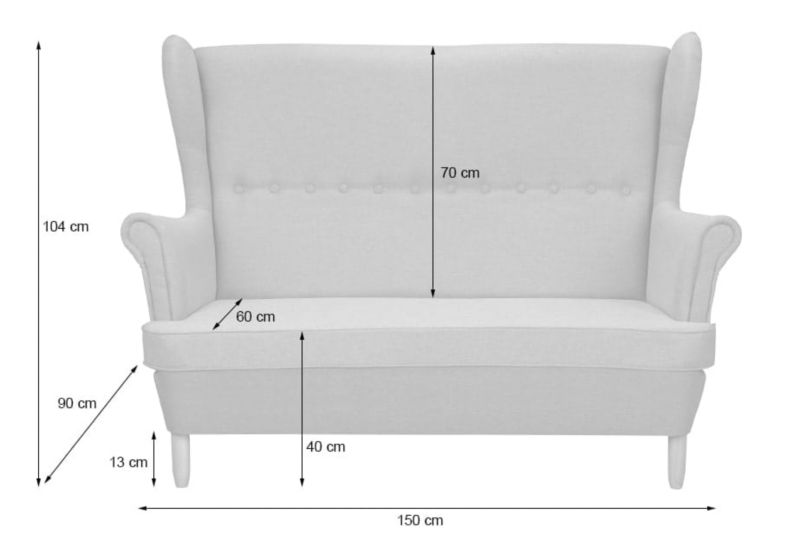 Sofa uszak nierozkładana skandynawska Bonni Denver Żółta 1 szt.