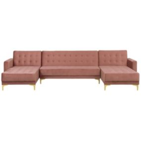Sofa w kształcie U Aberdeen Różowy Welur Uniwersalny 1 szt.