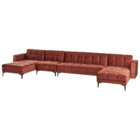 Sofa w kształcie U Alnes Jasnoczerwony Welur dla 6 osób Symetryczny 1 szt.