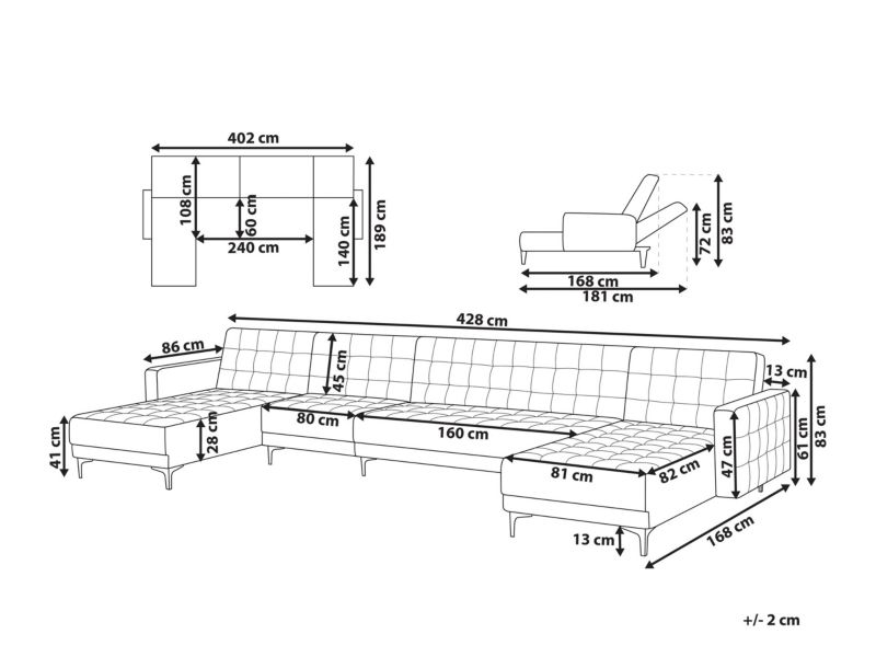 Sofa XXL Aberdeen Granatowy Welur Uniwersalny 1 szt.