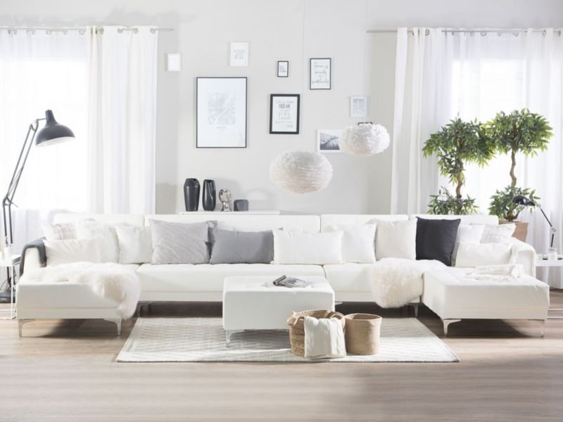 Sofa XXL z otomaną Aberdeen Biały Ekoskóra Symetryczny 1 kpl
