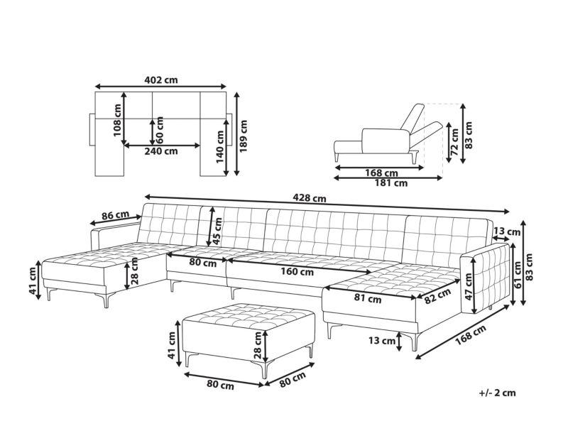 Sofa XXL z otomaną Aberdeen Różowy Welur Symetryczny 1 kpl