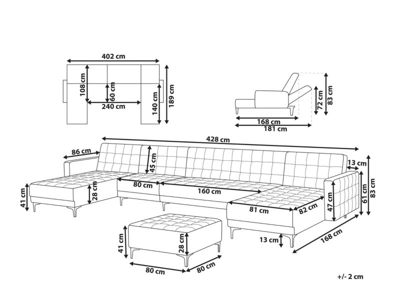 Sofa XXL z otomaną Aberdeen Zielony Welur Symetryczny 1 kpl