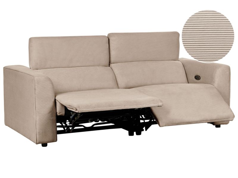 Sofa z elektryczną funkcją relaksu z ładowarką sztruksowa piaskowa Ulven 1 szt.