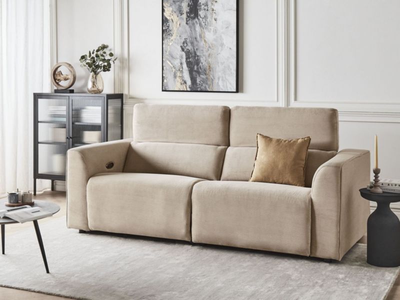 Sofa z elektryczną funkcją relaksu z ładowarką sztruksowa piaskowa Ulven 1 szt.