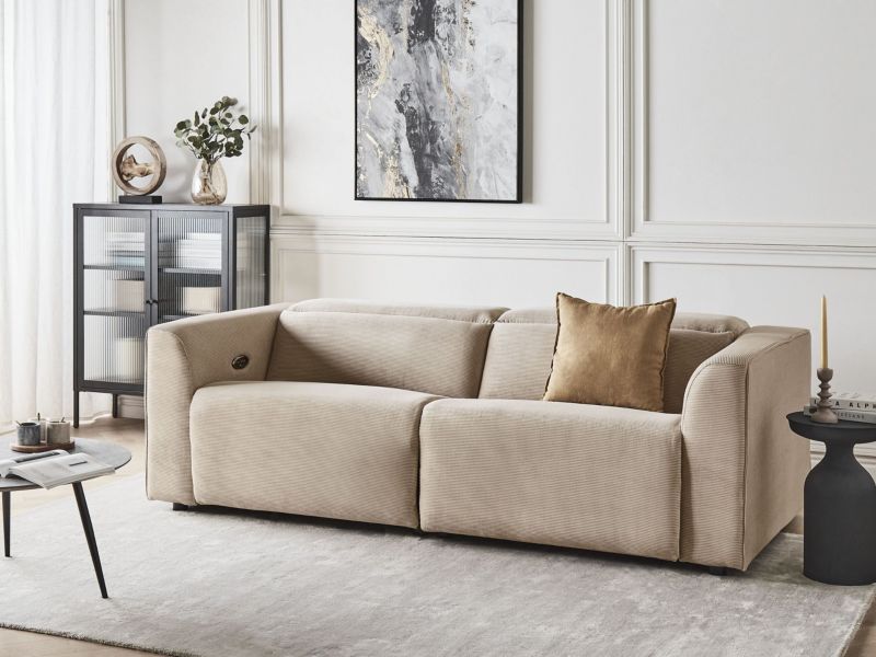 Sofa z elektryczną funkcją relaksu z ładowarką sztruksowa piaskowa Ulven 1 szt.