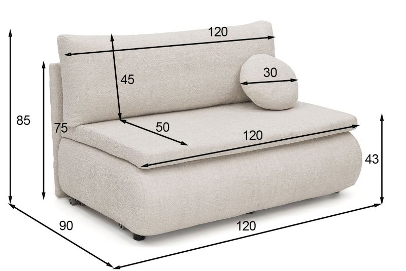 Sofa z funkcją spania MebleMWM LEETIE 120 anthology 19 boucle poduszka w zestawie 1 szt.