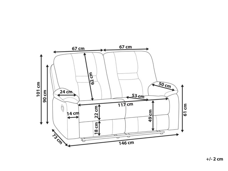 Sofa z manualną funkcją relaksu 2-osobowa szara Bergen ii 1 szt.