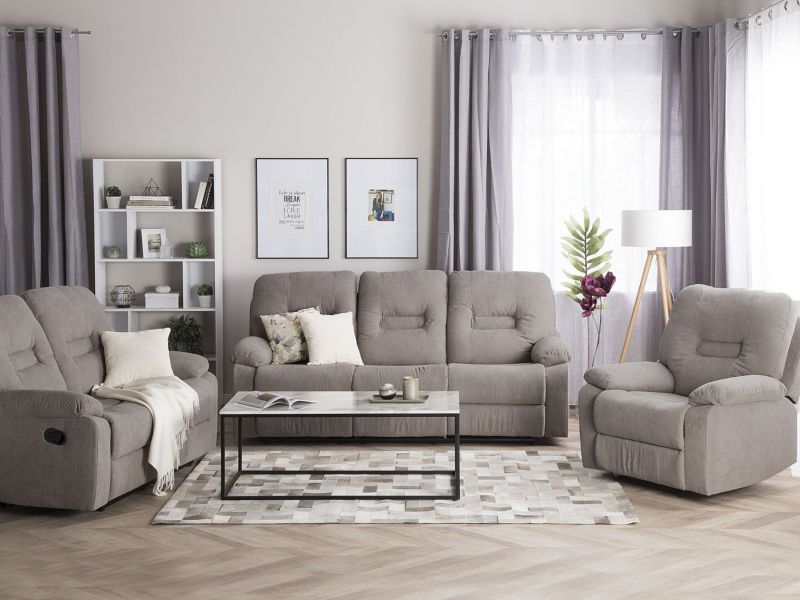 Sofa z manualną funkcją relaksu 3-osobowa beżowoszara Bergen 1 szt.