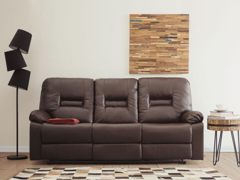 Sofa z manualną funkcją relaksu 3-osobowa ekoskóra brązowa Bergen 1 szt.