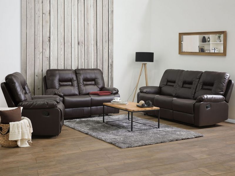 Sofa z manualną funkcją relaksu 3-osobowa ekoskóra brązowa Bergen 1 szt.