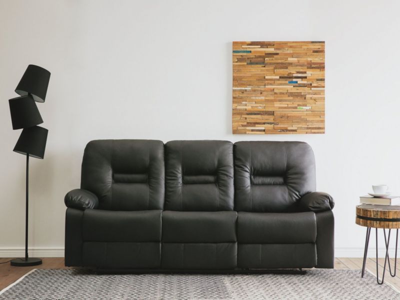 Sofa z manualną funkcją relaksu 3-osobowa ekoskóra czarna Bergen 1 szt.